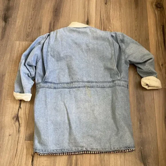 Vintage Blanket Lined Light Wash Denim Barn Chore Jacket Coat Large Read Stain - Picture 13 of 15